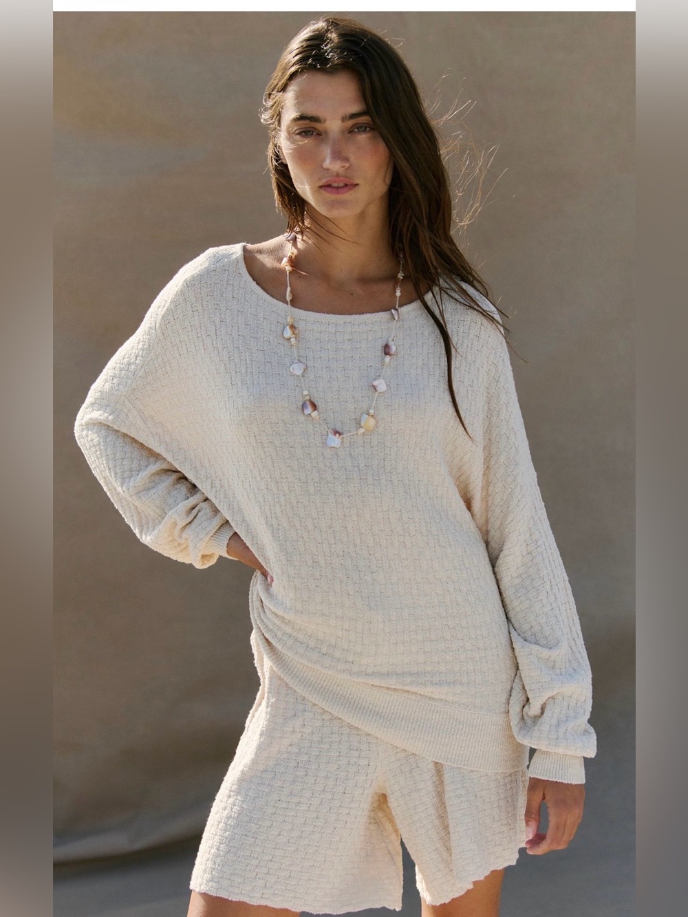 Free People Free-Est Rowan Sweater Shorts Set Cream